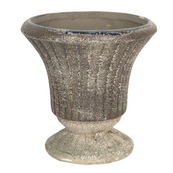 Hnědý keramický květináč s patinou v antickém stylu Tasse – Ø 13*13 cm 6CE1230