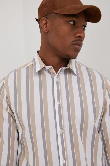 Košile Solid pánská, béžová barva, regular, s klasickým límcem