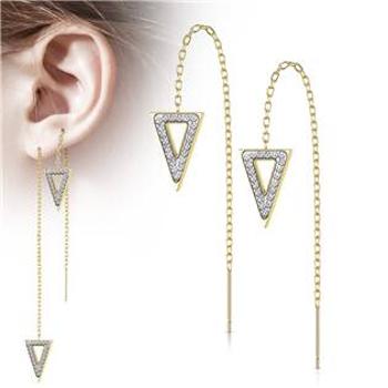 Šperky4U Zlacené provlékací ocelové náušnice - trojúhelníky - OPN1829-GD