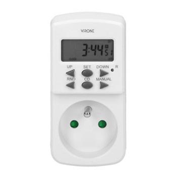 Zásuvka s elektronickým časovačem Mini 230V, 50Hz, max. 1800W, bílá, Virone, časovač, 10 programů, 2P+Z