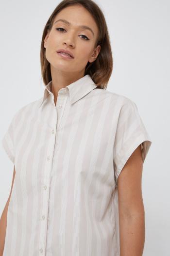 Bavlněné tričko Sisley béžová barva, relaxed, s klasickým límcem