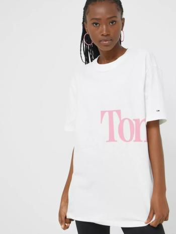 Tommy Jeans dámské bílé tričko OVRSZD BOLD TOMMY - M (YBL)