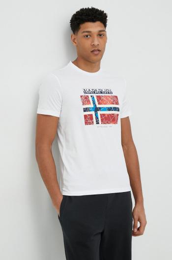 Bavlněné tričko Napapijri bílá barva, s potiskem
