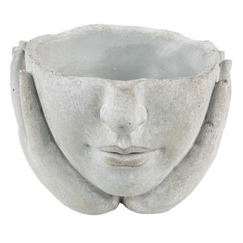 Šedý cementový květináč hlava ženy v dlaních L - 26*24*17 cm 6TE0412L