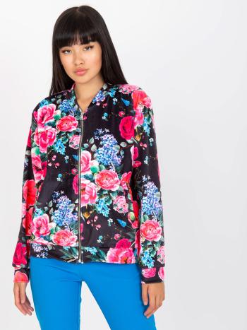 ČERNÁ BOMBER MIKINA S KVĚTINOVÝM VZOREM RV-BL-8116.86P-BLACK-PINK Velikost: S/M