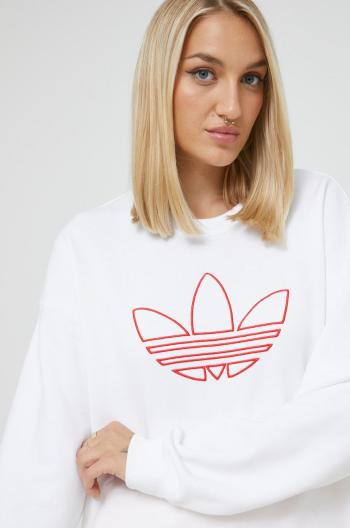 Bavlněná mikina adidas Originals dámská, bílá barva, hladká