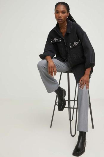 Džínová košile Answear Lab dámská, černá barva, relaxed, s klasickým límcem