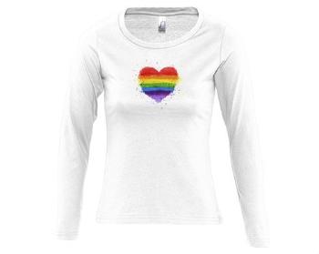 Dámské tričko dlouhý rukáv kulatý výstřih Rainbow heart