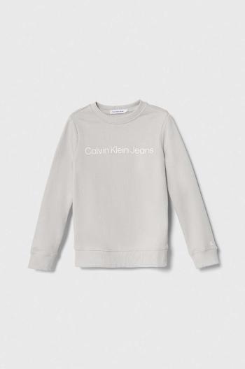 Dětská bavlněná mikina Calvin Klein Jeans šedá barva, s potiskem