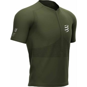 Compressport TRAIL HALF-ZIP FITTED SS TOP Pánský běžecký dres, khaki, velikost