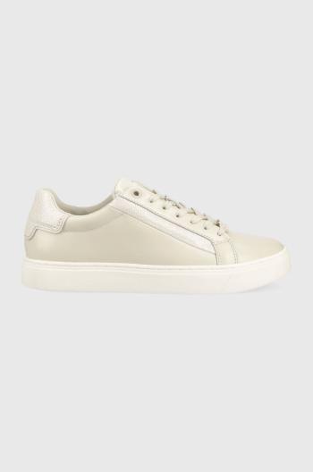 Kožené sneakers boty Calvin Klein CLEAN CUP LACE UP-NA béžová barva, HW0HW01592