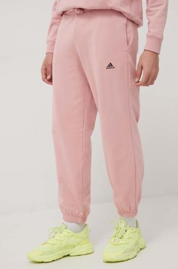 Bavlněné kalhoty adidas HE4340 pánské, růžová barva, s potiskem