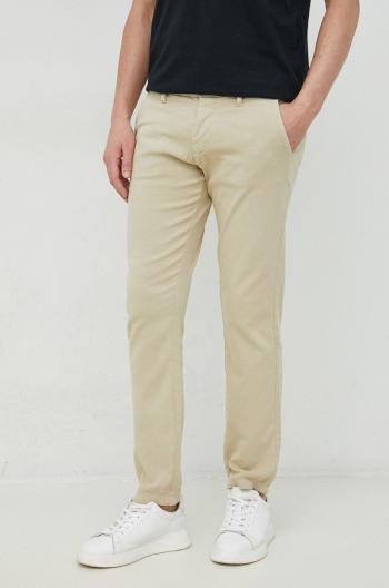 Kalhoty Guess pánské, béžová barva, přiléhavé