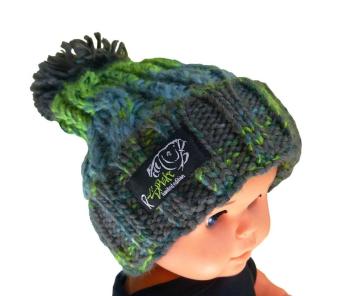 R-Spekt Dětský kulich MAXI PomPom beanie šedozelený - 52-56 cm