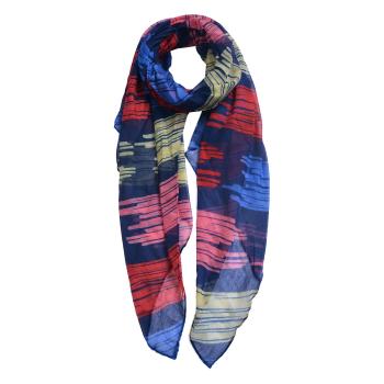 Modrý šátek s barevnými pruhy - 80*180 cm MLSC0482BL