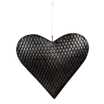Šedo-černé antik závěsné kovové srdce - 25*4*25 cm 6Y5389