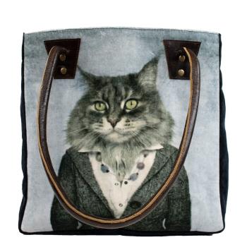 Koženo-bavlněná kabelka paní kočka - 32*30*19cm GKHTK