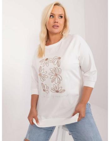 Dámská halenka plus size bavlněná s nášivkami ecru 