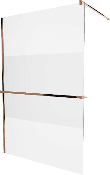 MEXEN/S KIOTO Sprchová zástěna WALK-IN s poličkou a držákem ručníků 100 x 200 cm, transparent/matné sklo 8 mm, růžové zlato 800-100-121-60-35