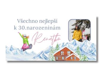 Narozeninový banner s fotkou - Snowboard Rozměr banner: 130 x 65 cm