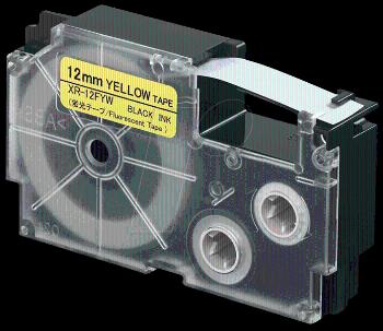 Casio XR-12FYW , 12mm x 8m, černý tisk / signální žlutý podklad, kompatibilní páska