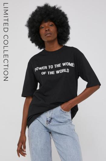 Bavlněné tričko Answear Lab x limitovaná festivalová kolekce BE BRAVE černá barva