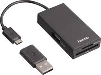 USB 2.0 hub Hama 1 port, s funkcí OTG, se zabudovanou čtečkou SD karet, černá