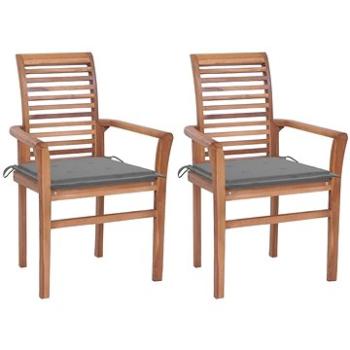 Jídelní židle 2 ks šedé podušky masivní teak, 3062596 (3062596)
