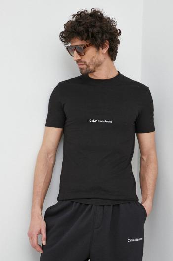 Bavlněné tričko Calvin Klein Jeans černá barva, s aplikací