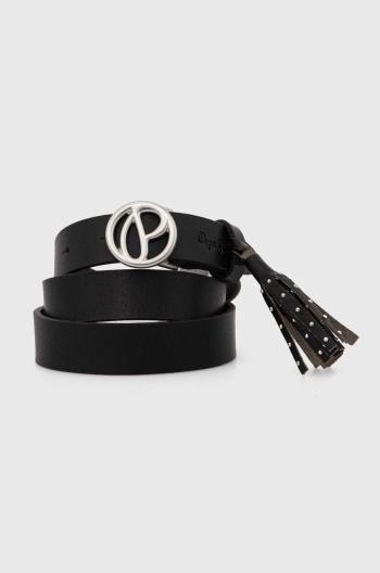 Kožený pásek Pepe Jeans ATHENAS BELT dámský, černá barva, PL020851