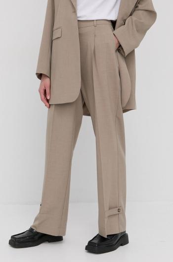 Kalhoty Birgitte Herskind Logan dámské, béžová barva, jednoduché, high waist