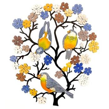 AMADEA Dřevěný strom s ptáky, barevná dekorace k zavěšení, výška 18 cm (89961-0B)