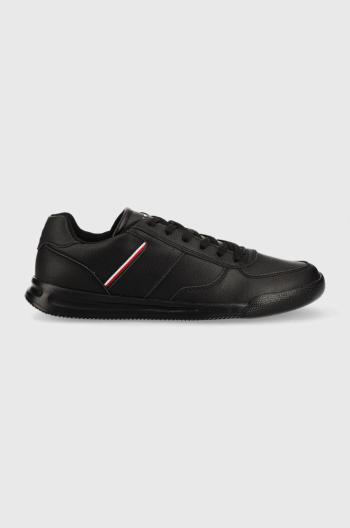 Kožené sneakers boty Tommy Hilfiger Lightweight Leather Detail Cup černá barva