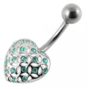 Šperky4U Stříbrný piercing do pupíku - srdíčko - BP01175-Q
