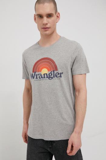 Tričko Wrangler pánský, šedá barva, melanžový