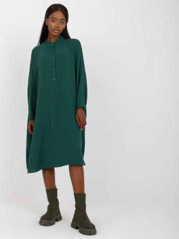 TMAVĚ ZELENÉ KOŠILOVÉ MIDI ŠATY -DHJ-SK-15506A.94P-DARK GREEN Velikost: ONE SIZE