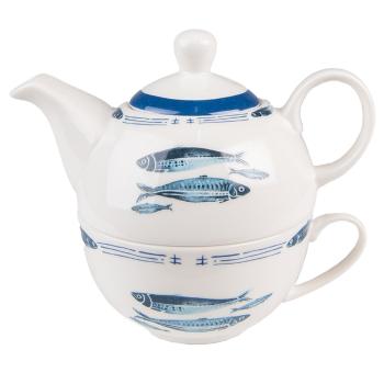 Tea for One s rybkami  Fish Blue - 17*11*14 cm / 400 ml / 250 ml FIBTEFO