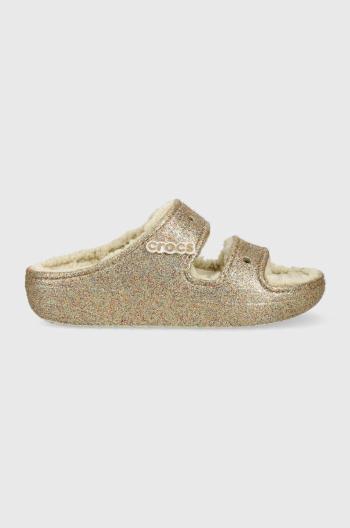 Pantofle Crocs Classic Cozzzy Glitter Sandal zlatá barva