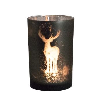 Skleněný svícen s motivem jelena L - Ø 12*18cm XMWLHTL