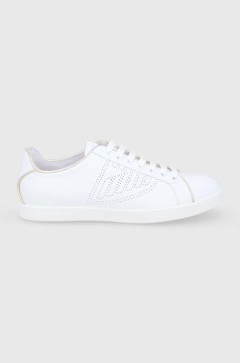 Kožené boty Emporio Armani bílá barva, na plochém podpatku