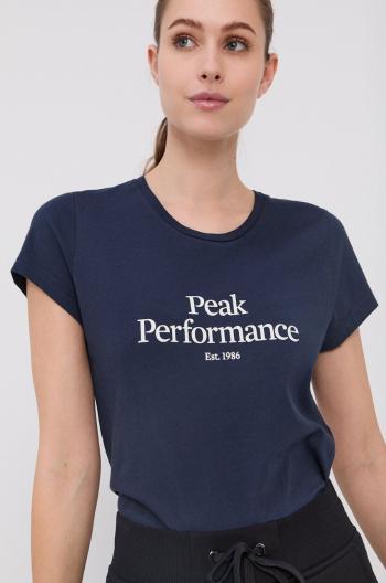Bavlněné tričko Peak Performance tmavomodrá barva