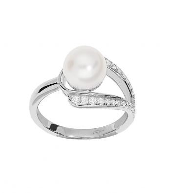 Brilio Silver Nadčasový stříbrný prsten s pravou perlou a zirkony ML05699A 52 mm