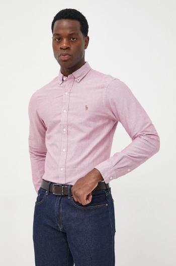 Bavlněné tričko Polo Ralph Lauren růžová barva, slim, s límečkem button-down