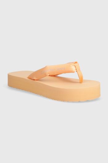 Žabky Calvin Klein Jeans BEACH SANDAL FLATFORM PADDED NY dámské, oranžová barva, na plochém podpatku, YW0YW01400