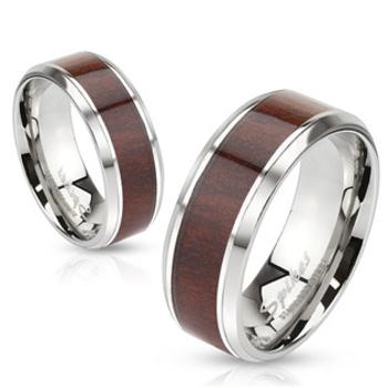 Šperky4U Ocelový prsten dekor dřevo, vel. 55 - velikost 55 - OPR1499-55