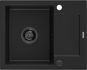 MEXEN/S Enzo granitový dřez 1-miska s odkapávačem 576 x 465 mm, černý, černý sifon 6506571005-77-B