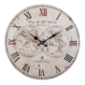 Béžové nástěnné hodiny Map of World - Ø 34*1 cm / 1*AA 6KL0731