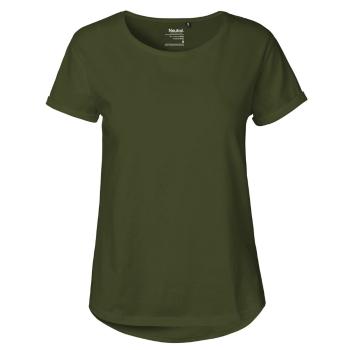 Neutral Dámské tričko s ohrnutými rukávy z organické Fairtrade bavlny - Military | XL