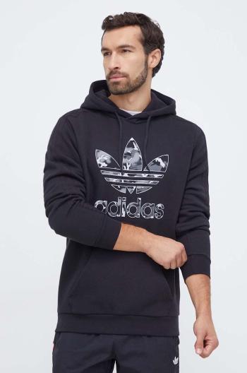 Mikina adidas Originals pánská, černá barva, s kapucí, s potiskem