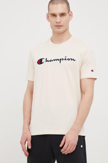 Bavlněné tričko Champion 217814 béžová barva, s aplikací